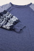 Contrast Print Striped Raglan Crew Neck Loose Long Sleeve Top